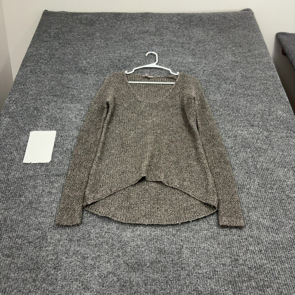 Helmut Lang Sweater Womens P Brown Italian Yarn Knit V-Neck High Low Minimalist